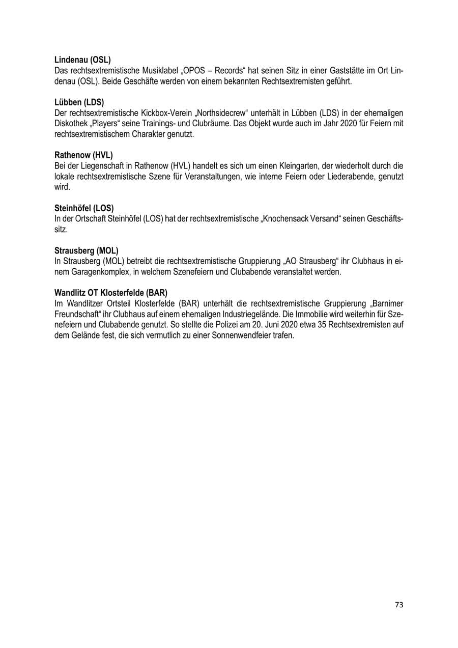 Seite 73 des Verfassungsschutzbericht 2020 Brandenburg