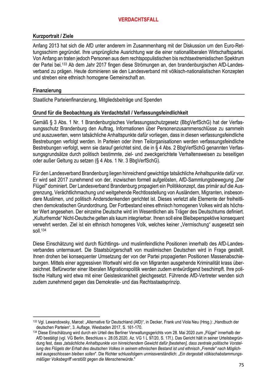 Seite 75 des Verfassungsschutzbericht 2020 Brandenburg