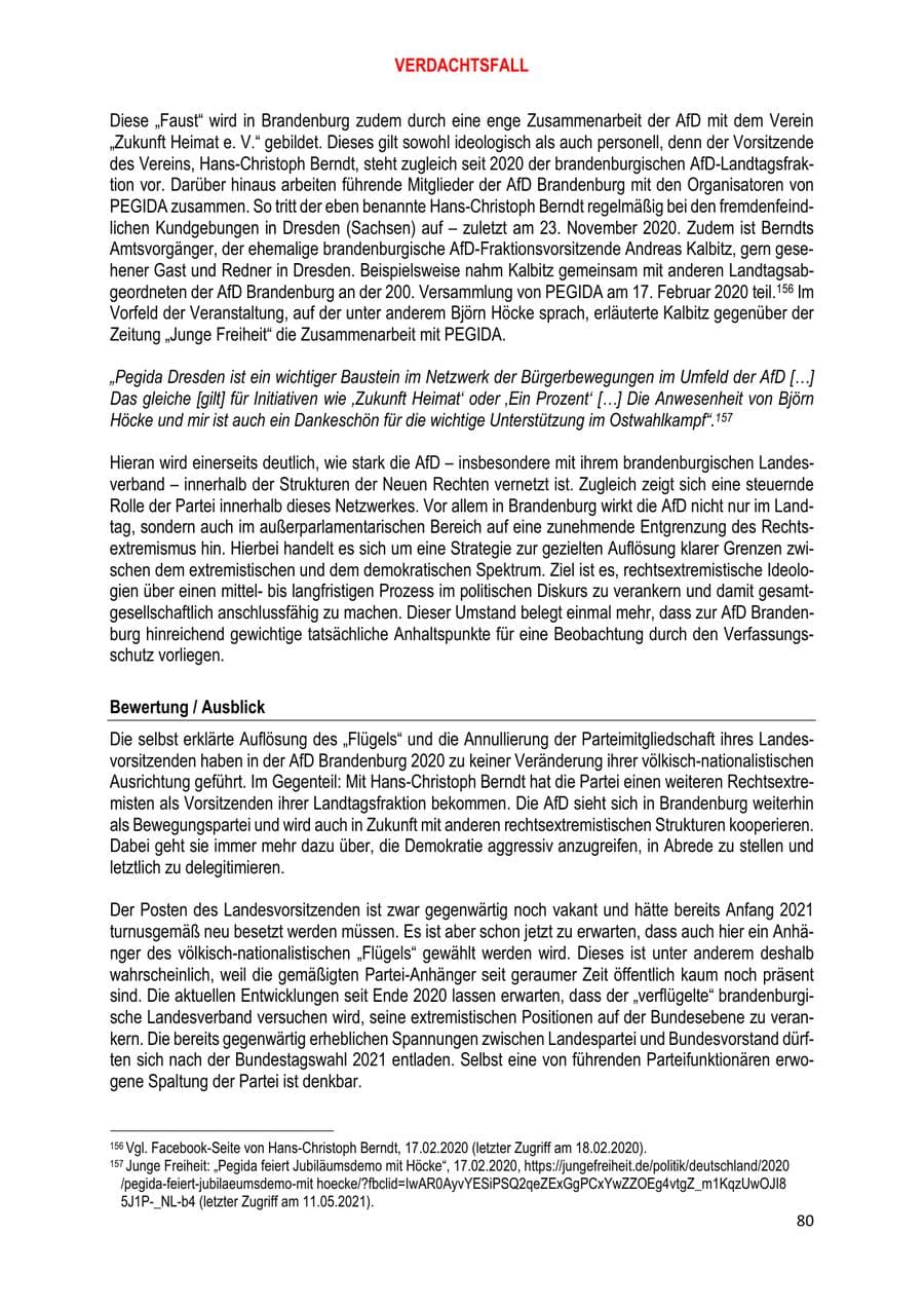 Seite 80 des Verfassungsschutzbericht 2020 Brandenburg