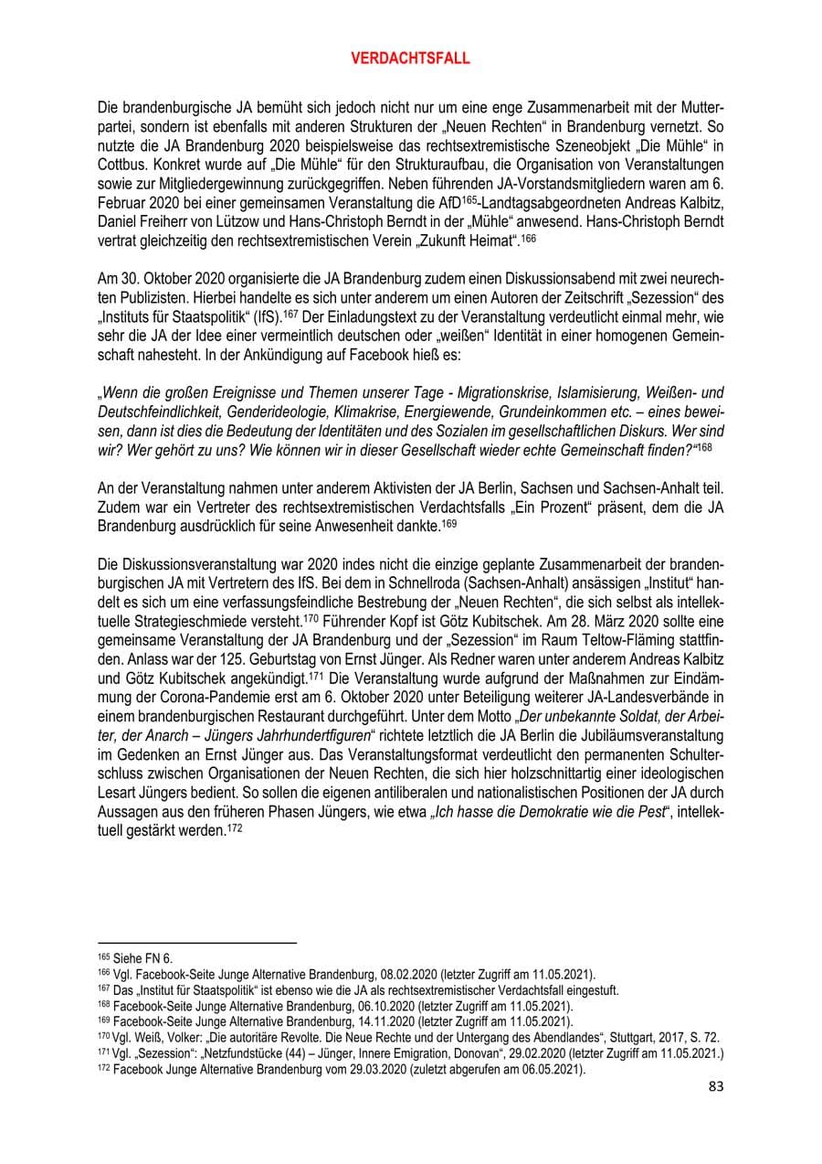 Seite 83 des Verfassungsschutzbericht 2020 Brandenburg