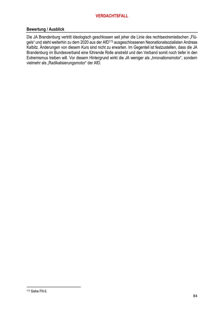 Seite 84 des Verfassungsschutzbericht 2020 Brandenburg