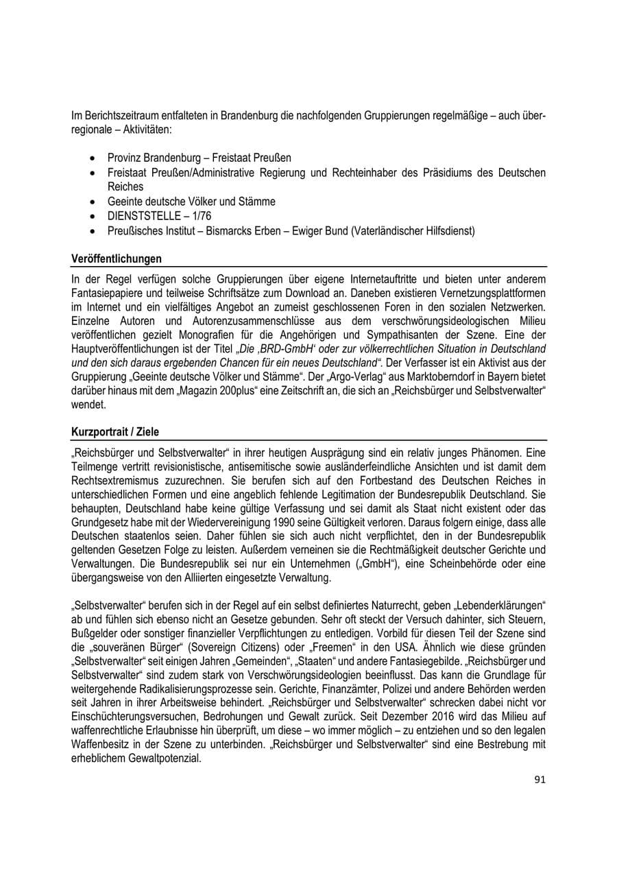 Seite 91 des Verfassungsschutzbericht 2020 Brandenburg