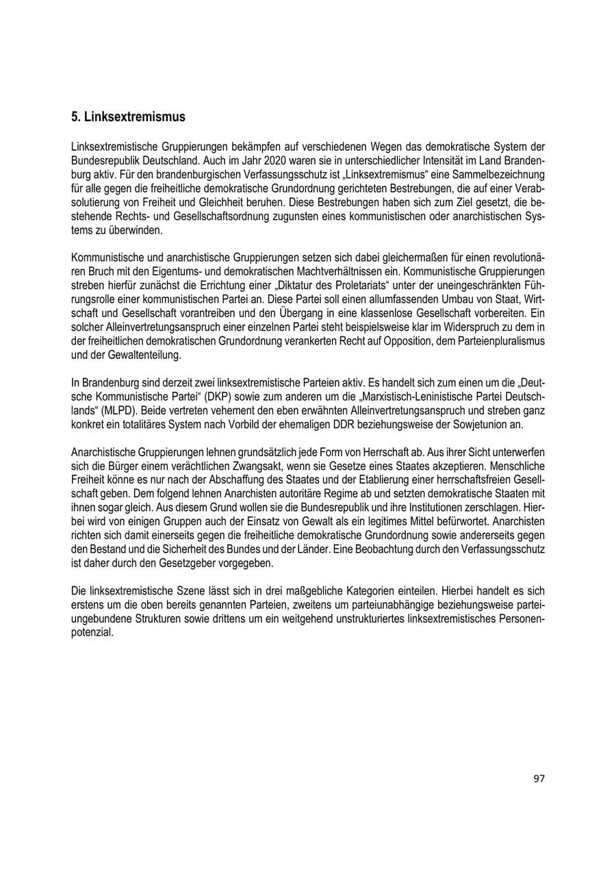 Seite 97 des Verfassungsschutzbericht 2020 Brandenburg