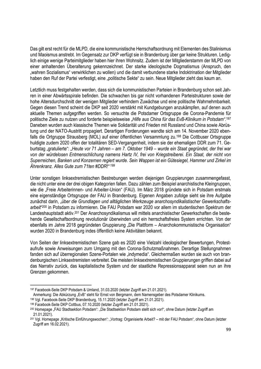 Seite 99 des Verfassungsschutzbericht 2020 Brandenburg
