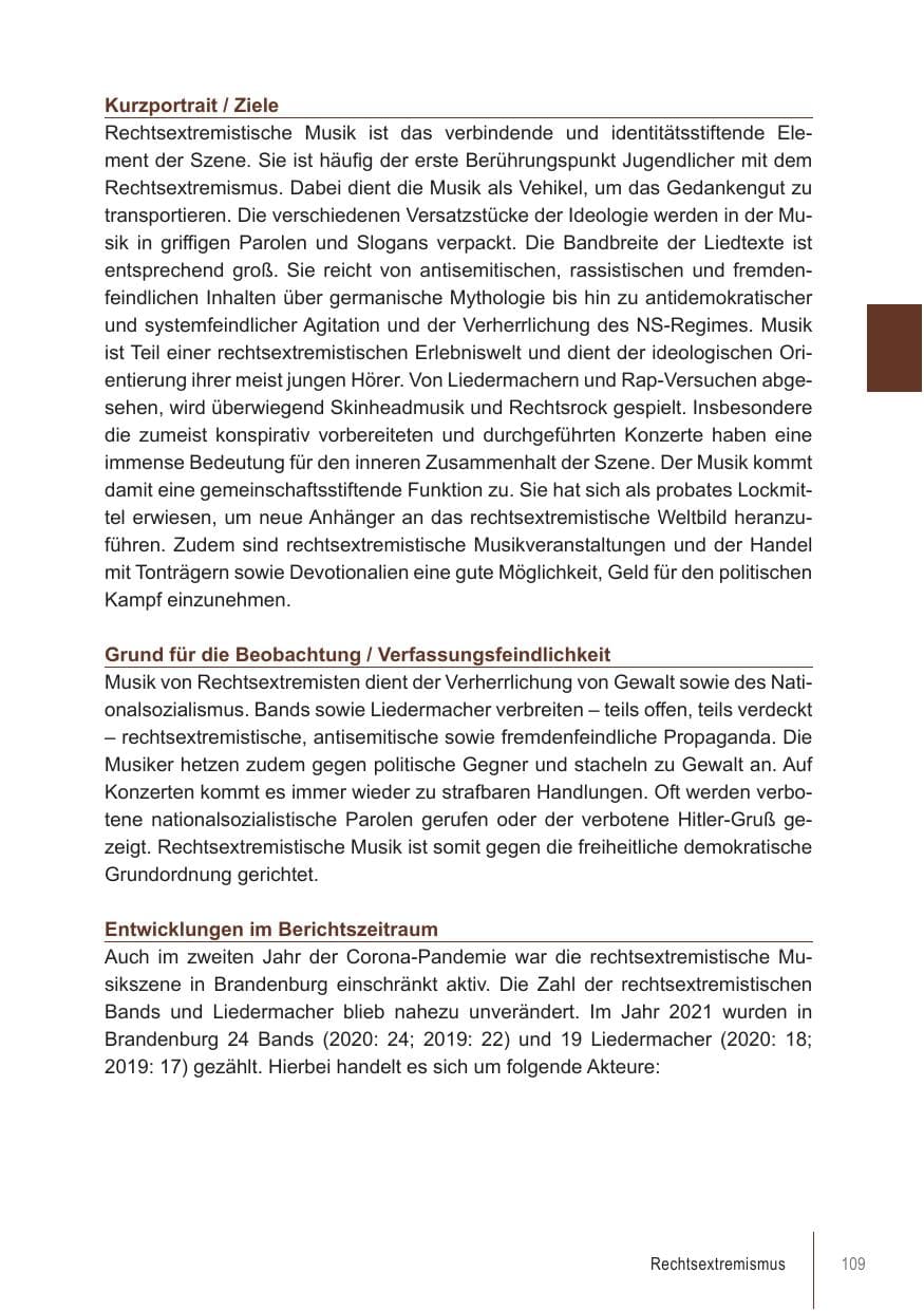 Seite 109 des Verfassungsschutzbericht 2021 Brandenburg