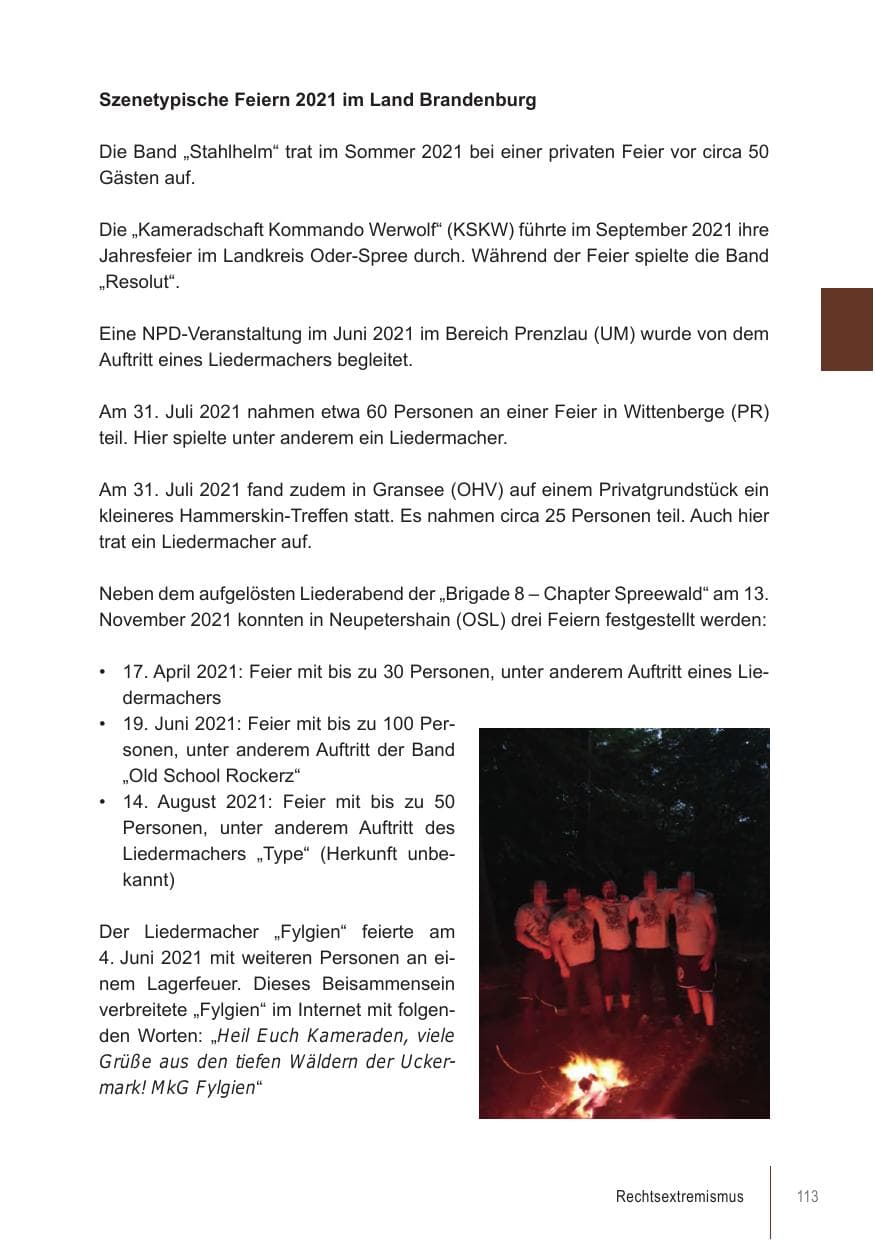 Seite 113 des Verfassungsschutzbericht 2021 Brandenburg