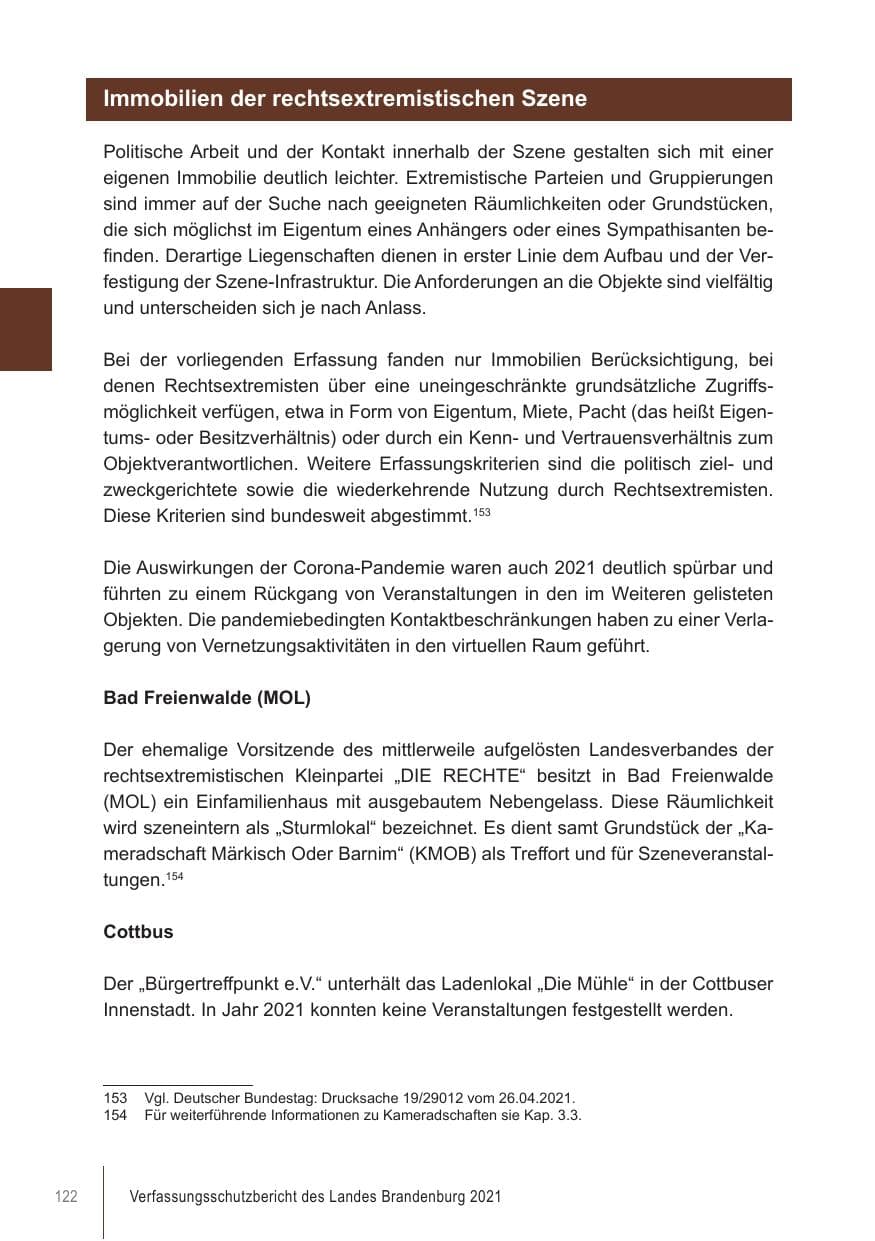 Seite 122 des Verfassungsschutzbericht 2021 Brandenburg