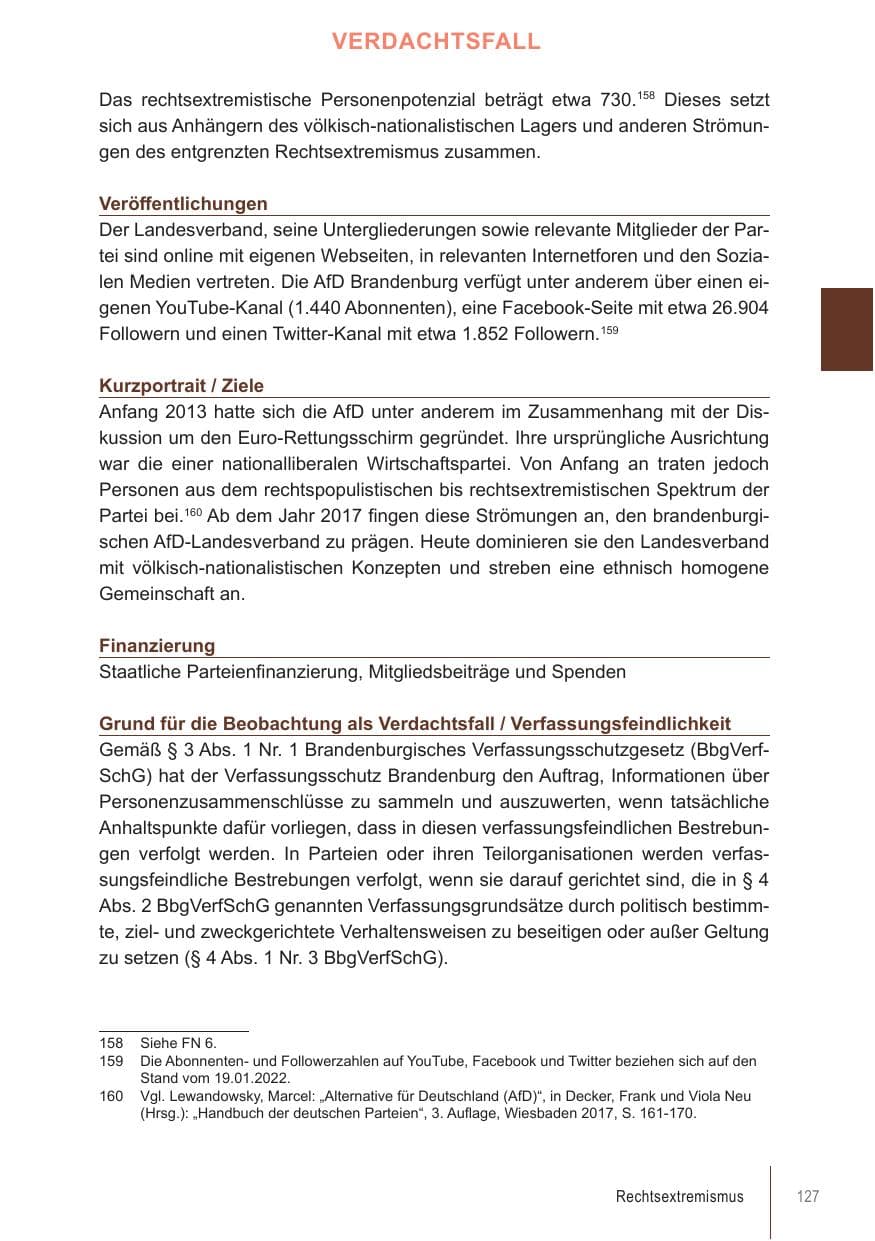 Seite 127 des Verfassungsschutzbericht 2021 Brandenburg