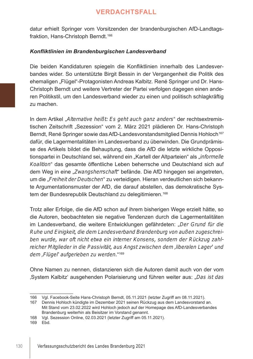 Seite 130 des Verfassungsschutzbericht 2021 Brandenburg