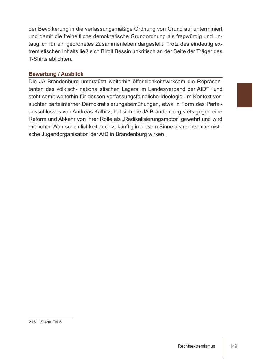 Seite 149 des Verfassungsschutzbericht 2021 Brandenburg