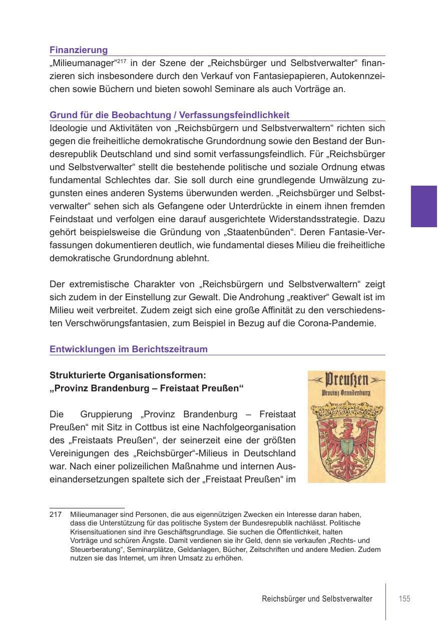 Seite 155 des Verfassungsschutzbericht 2021 Brandenburg