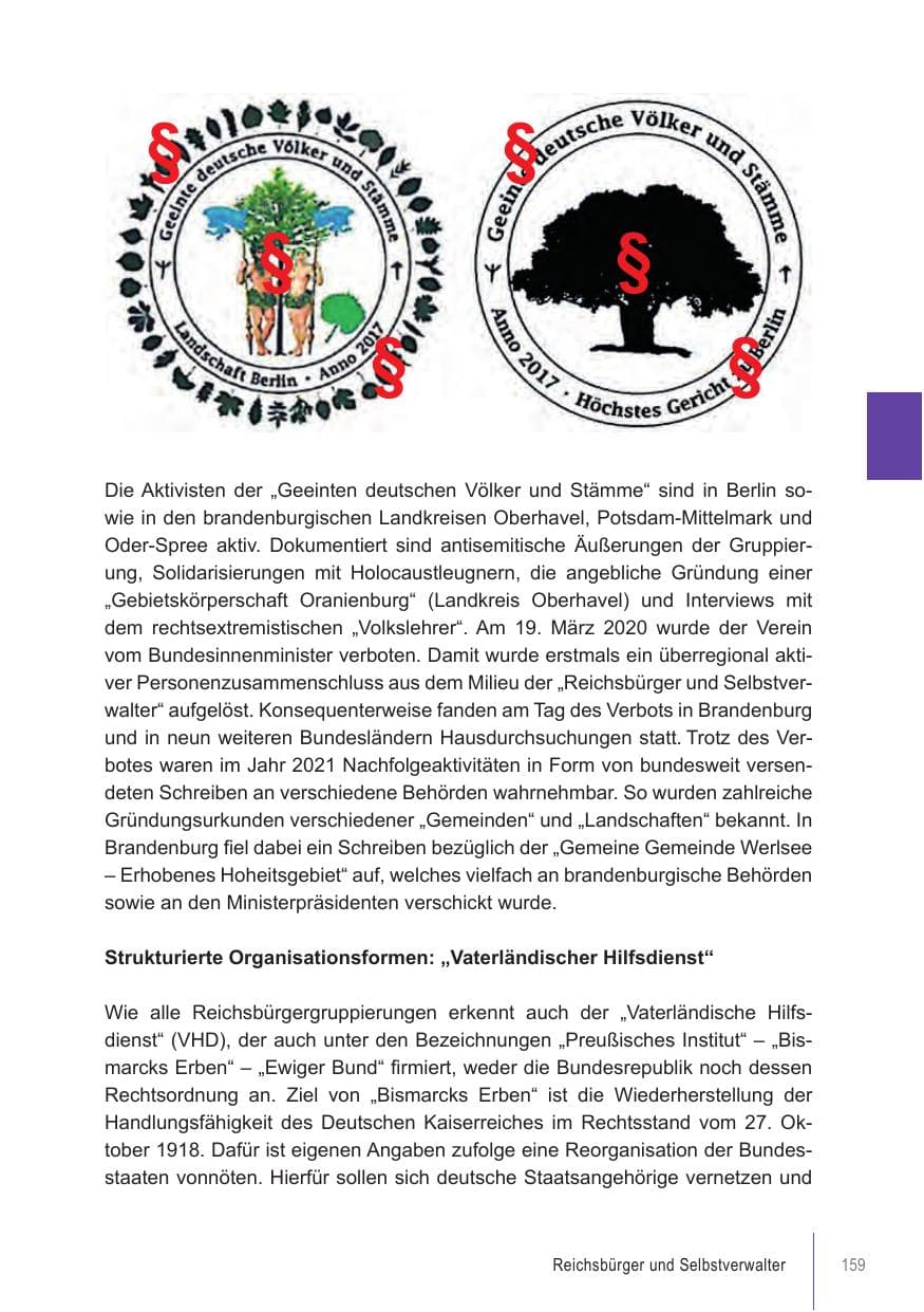 Seite 159 des Verfassungsschutzbericht 2021 Brandenburg