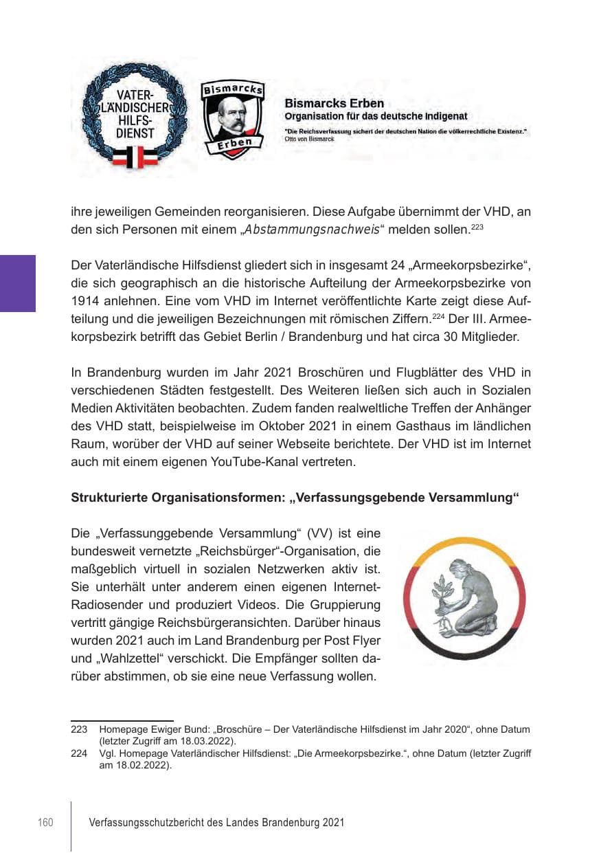 Seite 160 des Verfassungsschutzbericht 2021 Brandenburg