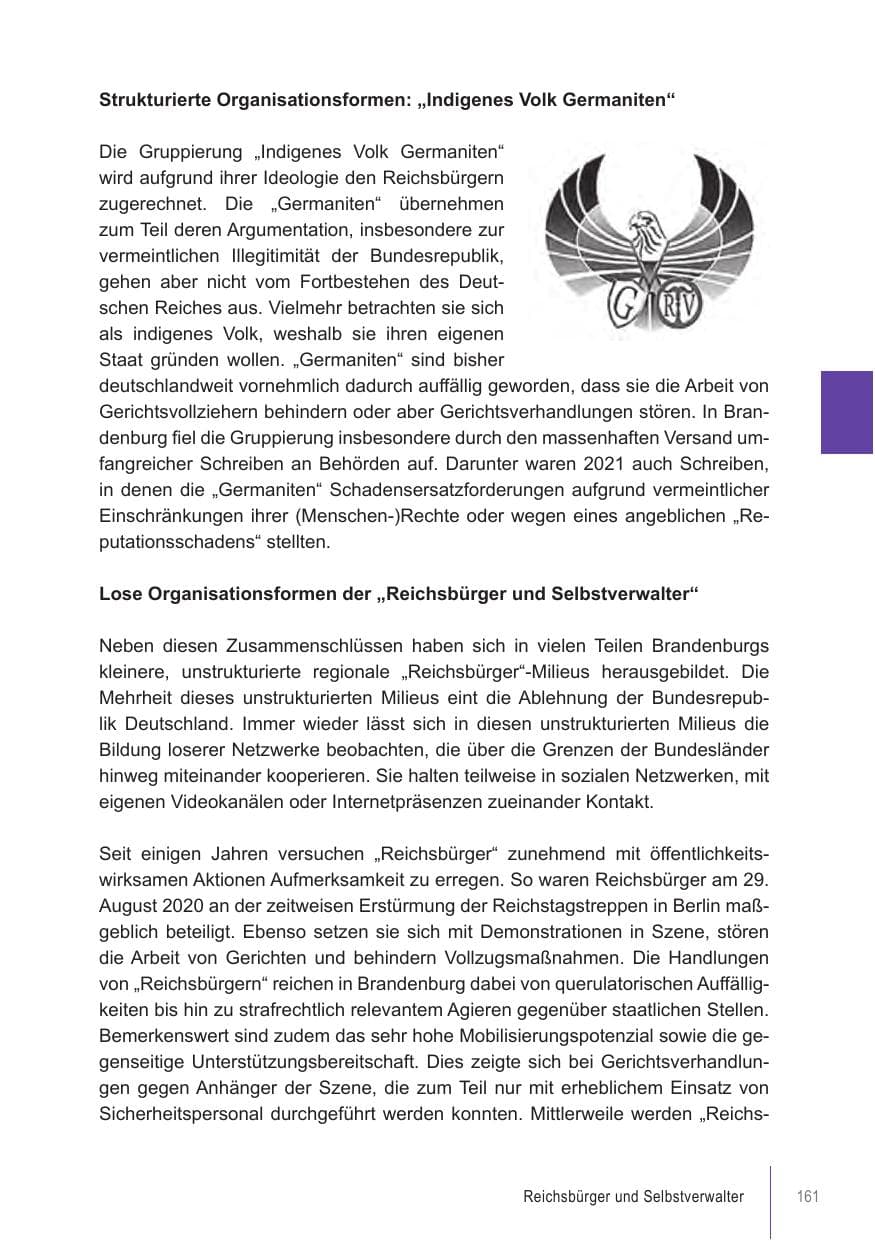 Seite 161 des Verfassungsschutzbericht 2021 Brandenburg