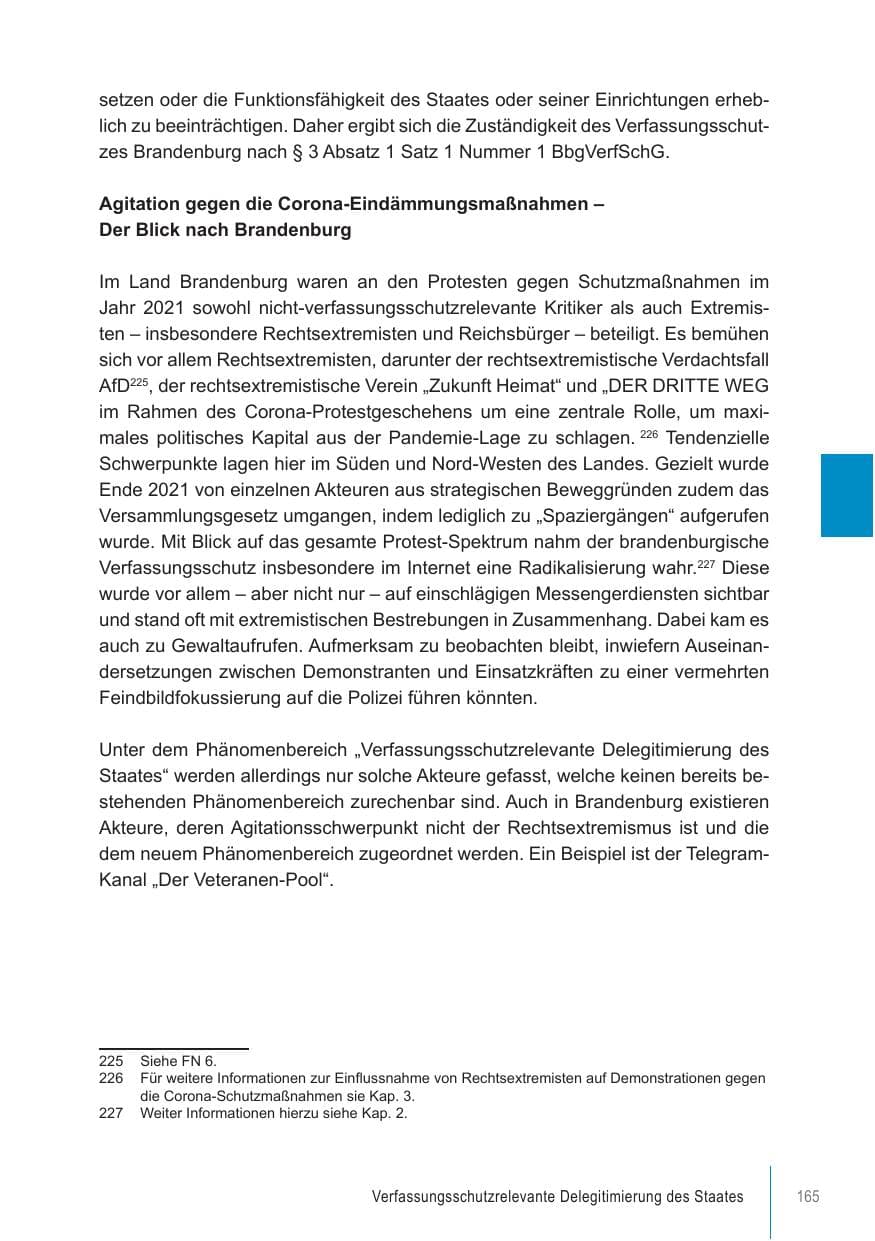 Seite 165 des Verfassungsschutzbericht 2021 Brandenburg