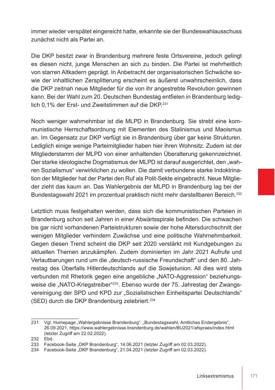 Seite 171 des Verfassungsschutzbericht 2021 Brandenburg