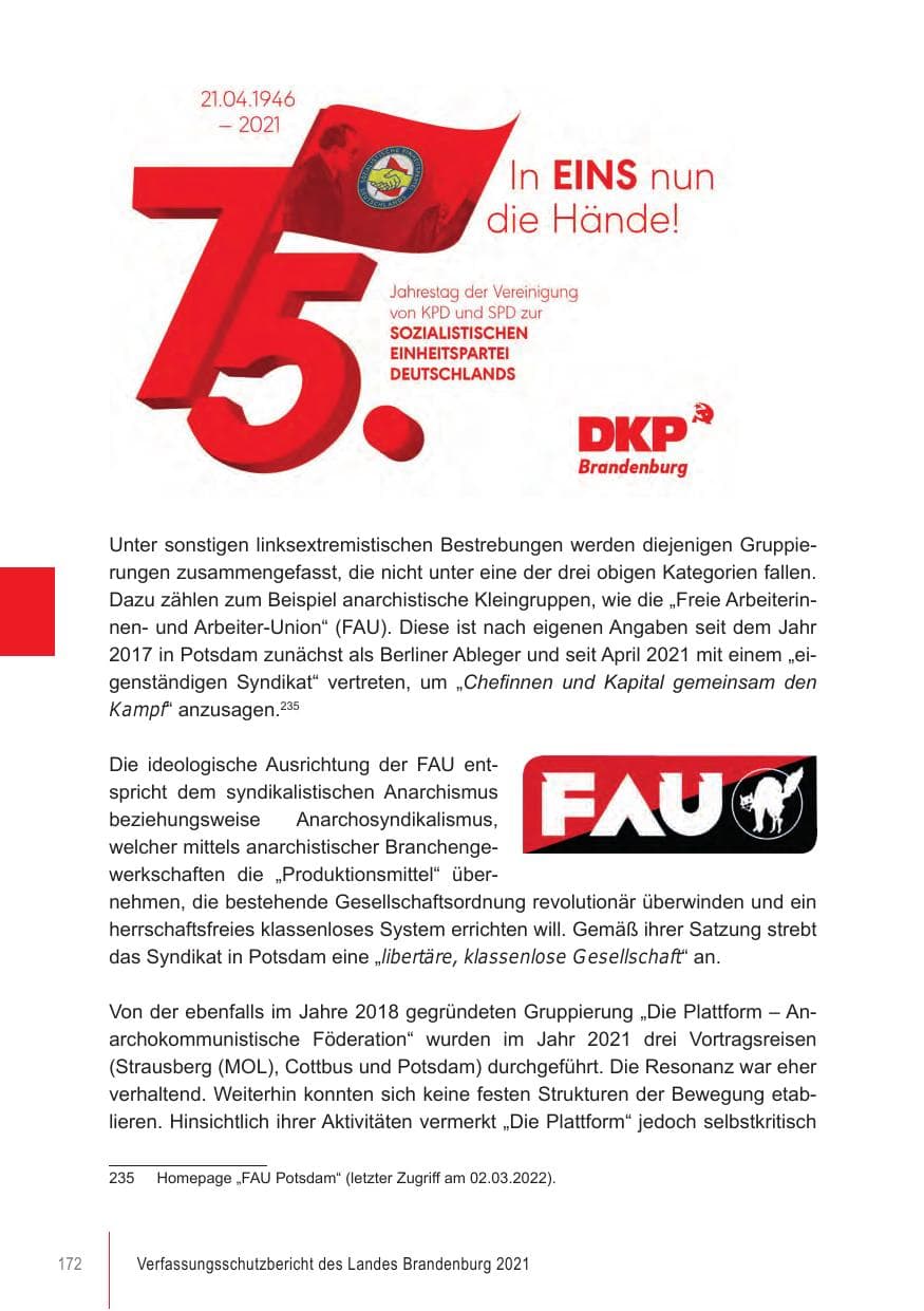 Seite 172 des Verfassungsschutzbericht 2021 Brandenburg