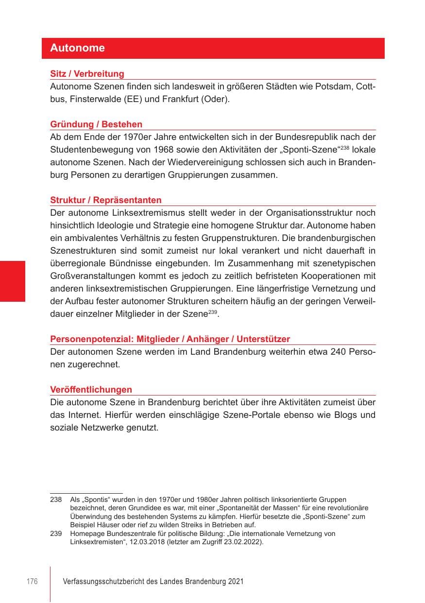 Seite 176 des Verfassungsschutzbericht 2021 Brandenburg