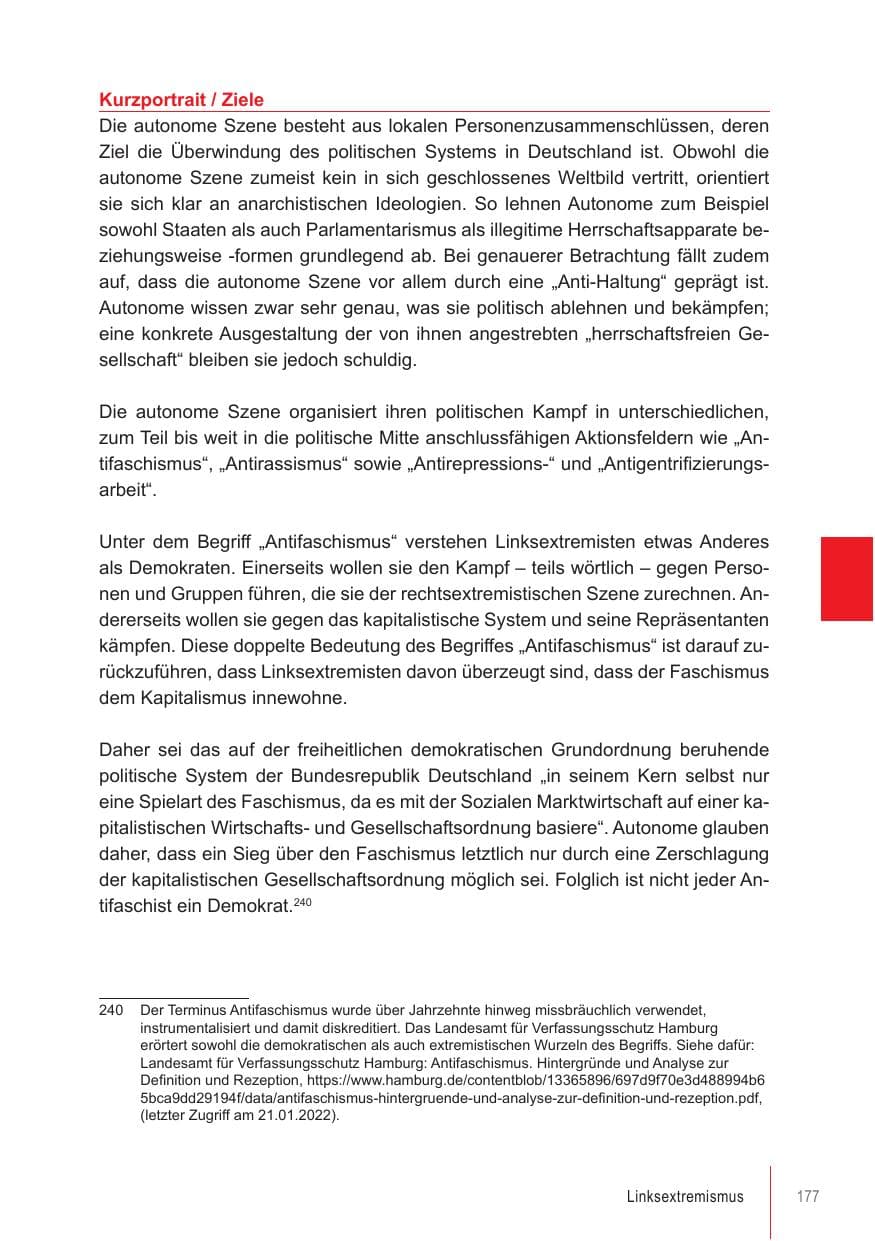 Seite 177 des Verfassungsschutzbericht 2021 Brandenburg