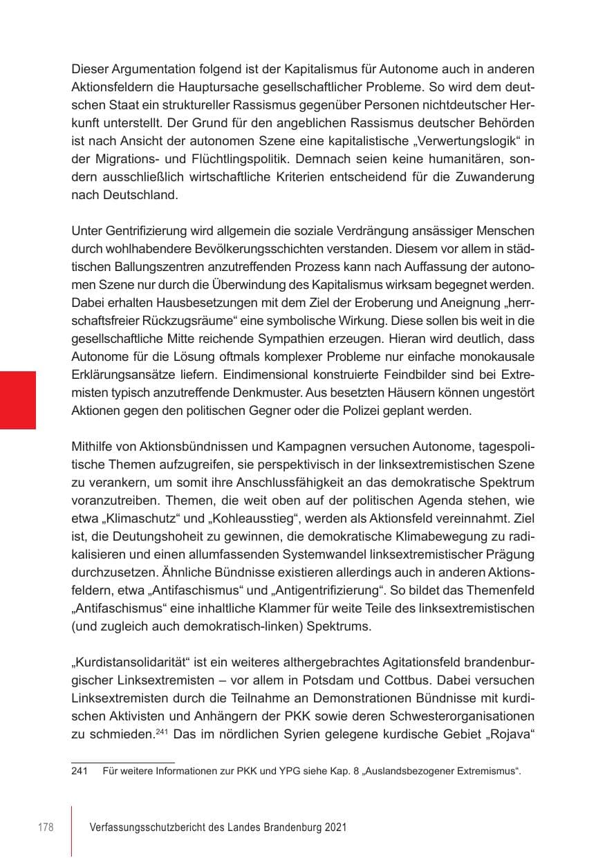Seite 178 des Verfassungsschutzbericht 2021 Brandenburg