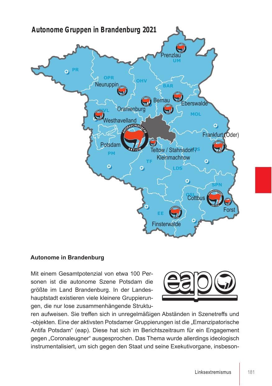 Seite 181 des Verfassungsschutzbericht 2021 Brandenburg