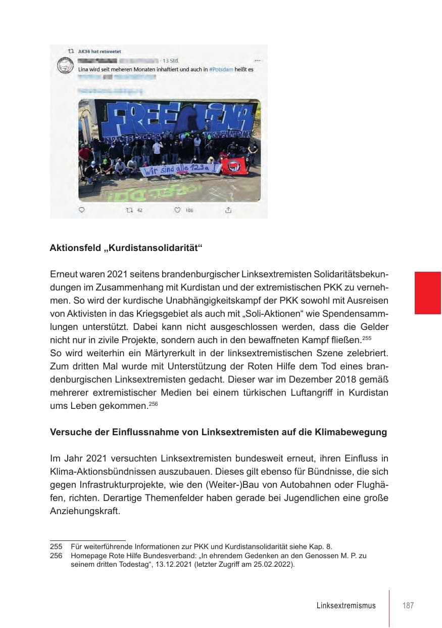 Seite 187 des Verfassungsschutzbericht 2021 Brandenburg