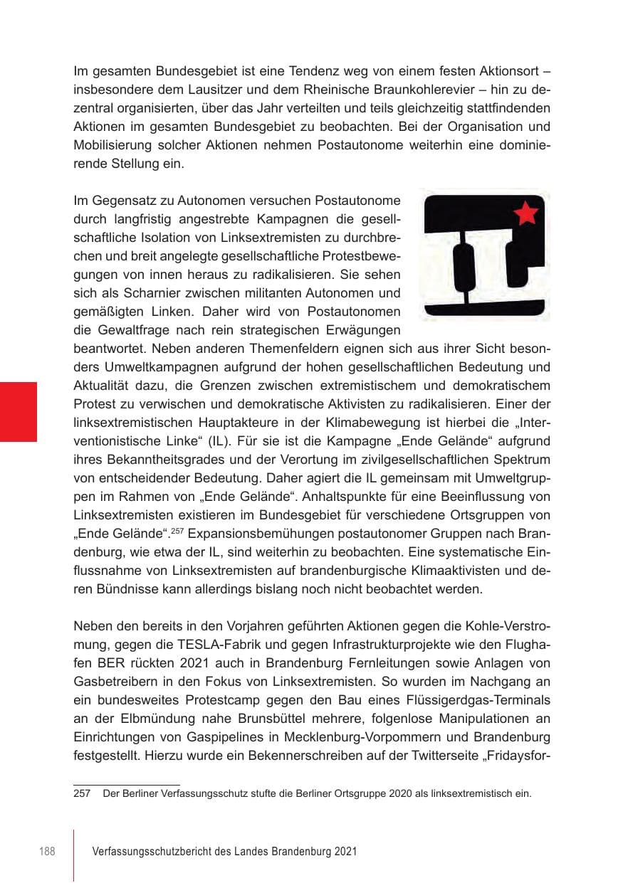 Seite 188 des Verfassungsschutzbericht 2021 Brandenburg
