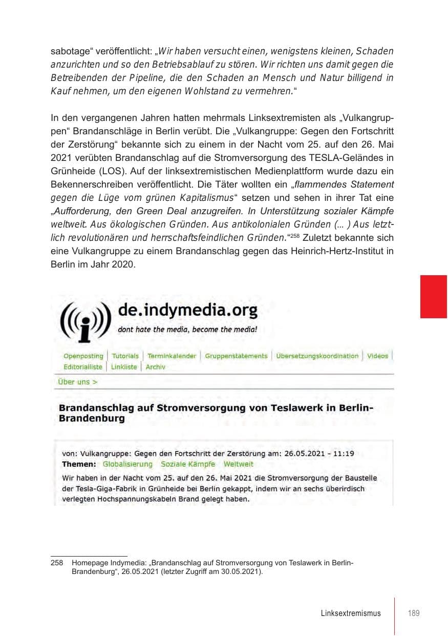 Seite 189 des Verfassungsschutzbericht 2021 Brandenburg