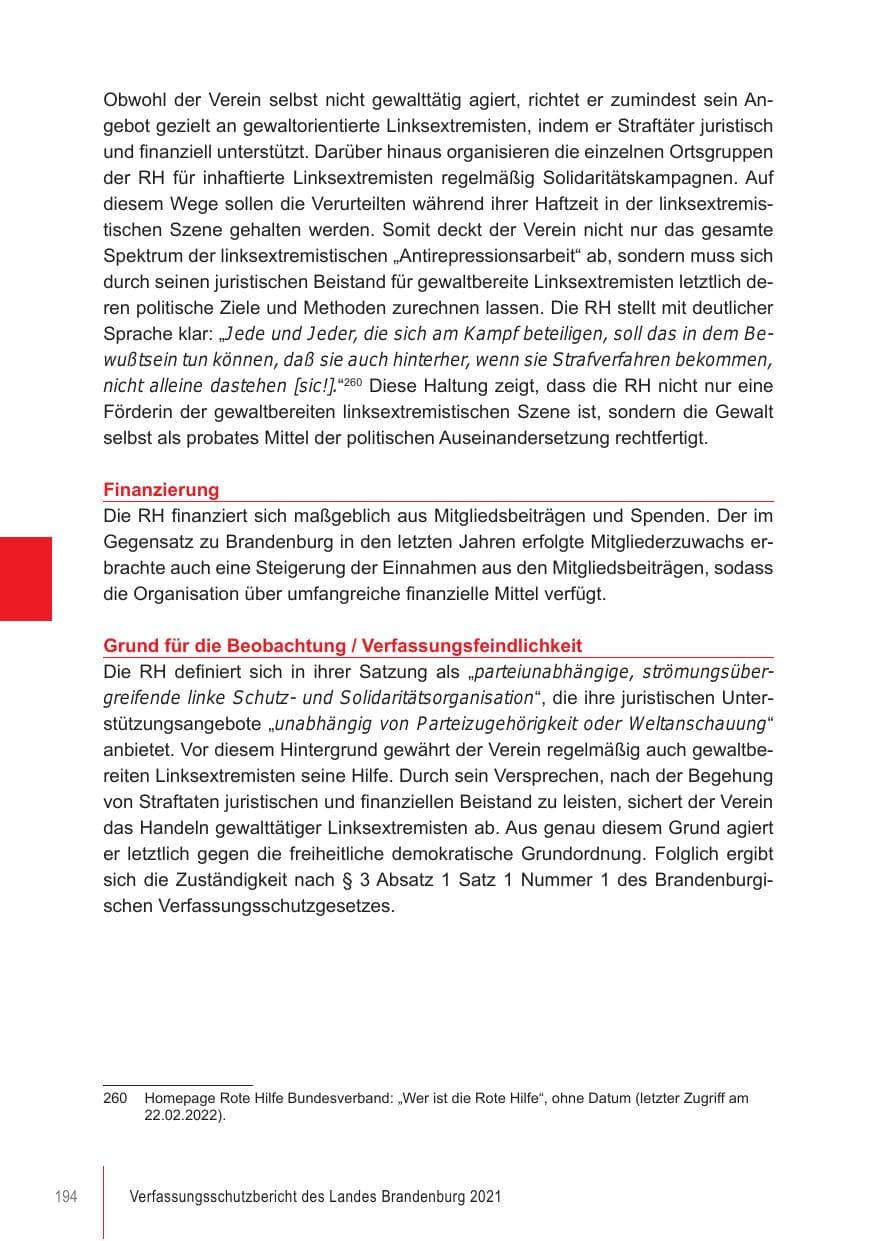 Seite 194 des Verfassungsschutzbericht 2021 Brandenburg