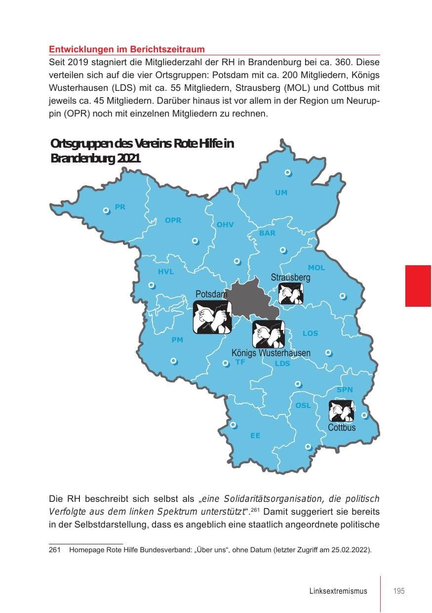 Seite 195 des Verfassungsschutzbericht 2021 Brandenburg