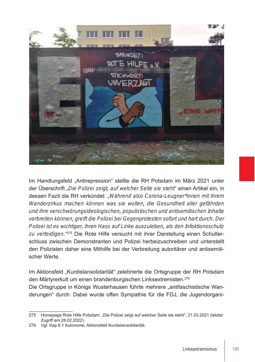 Seite 199 des Verfassungsschutzbericht 2021 Brandenburg