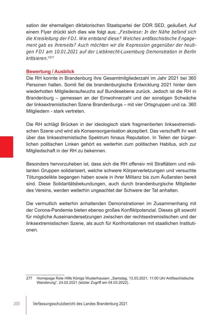 Seite 200 des Verfassungsschutzbericht 2021 Brandenburg