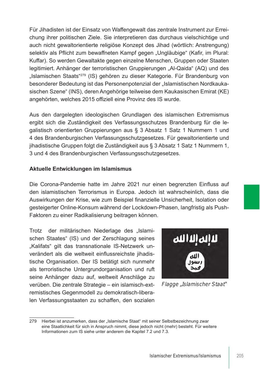 Seite 205 des Verfassungsschutzbericht 2021 Brandenburg