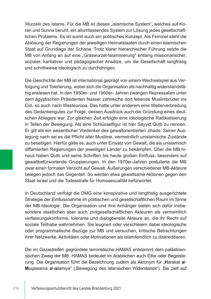 Seite 214 des Verfassungsschutzbericht 2021 Brandenburg