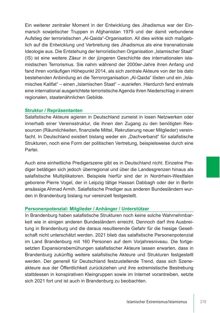 Seite 219 des Verfassungsschutzbericht 2021 Brandenburg