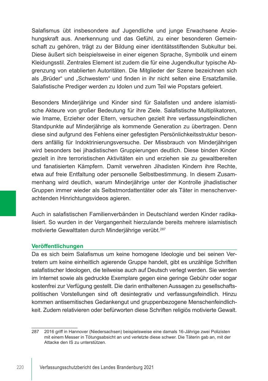 Seite 220 des Verfassungsschutzbericht 2021 Brandenburg