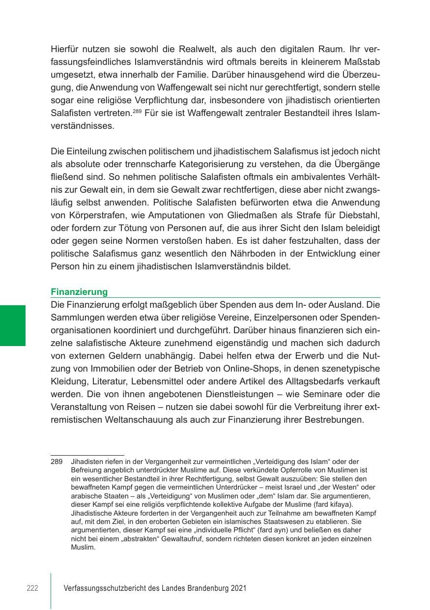 Seite 222 des Verfassungsschutzbericht 2021 Brandenburg