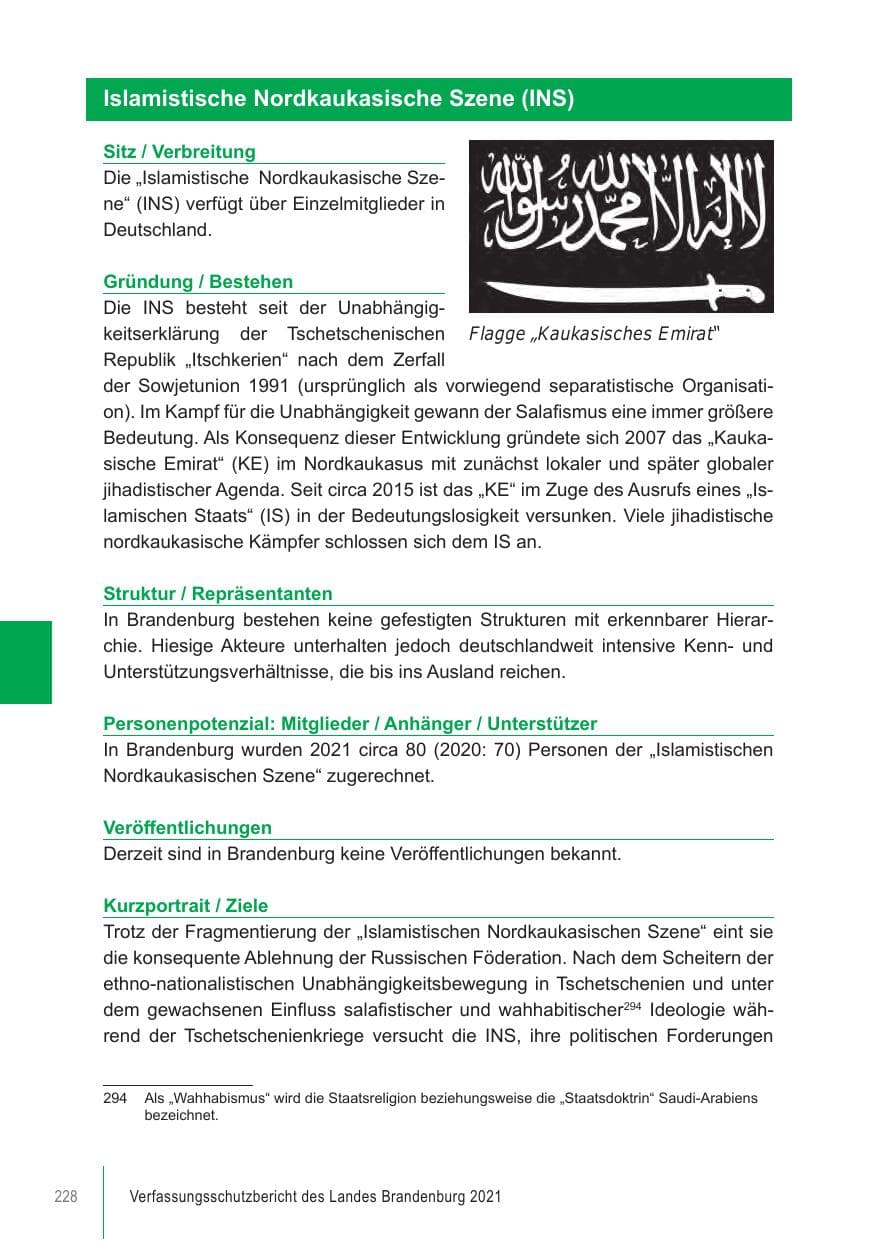 Seite 228 des Verfassungsschutzbericht 2021 Brandenburg
