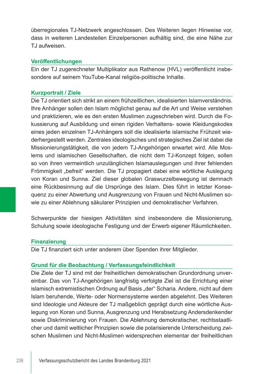 Seite 236 des Verfassungsschutzbericht 2021 Brandenburg