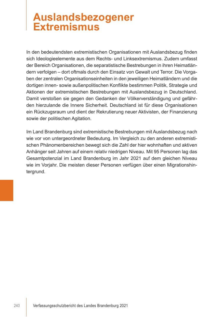 Seite 240 des Verfassungsschutzbericht 2021 Brandenburg