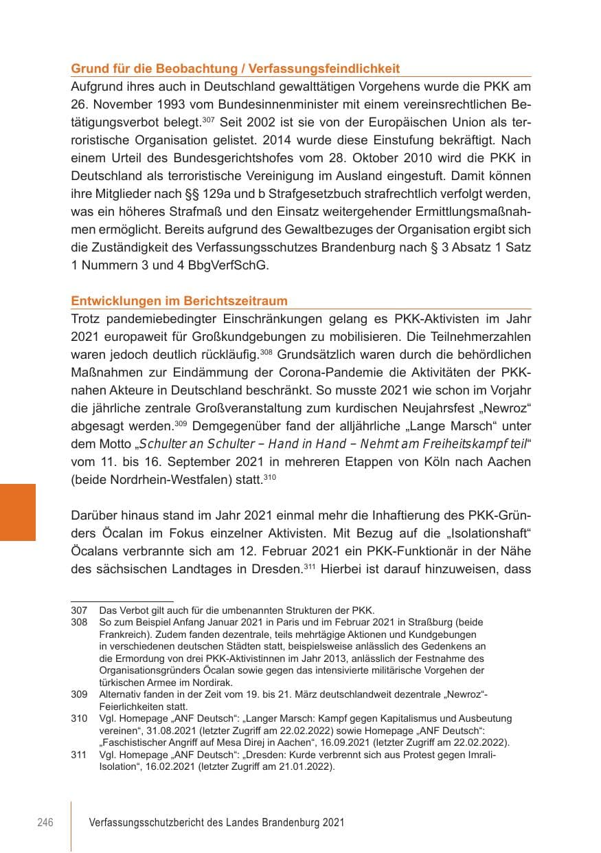 Seite 246 des Verfassungsschutzbericht 2021 Brandenburg