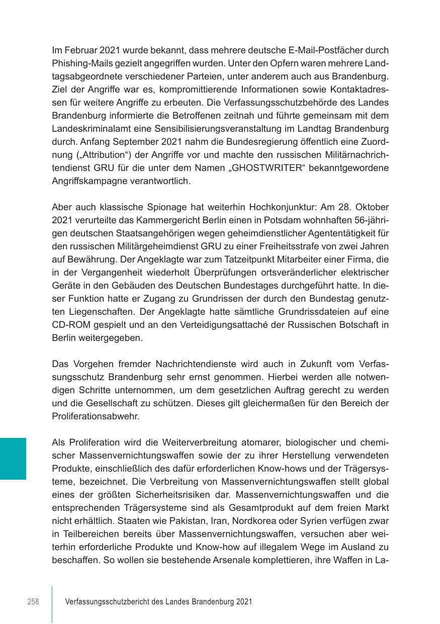 Seite 258 des Verfassungsschutzbericht 2021 Brandenburg