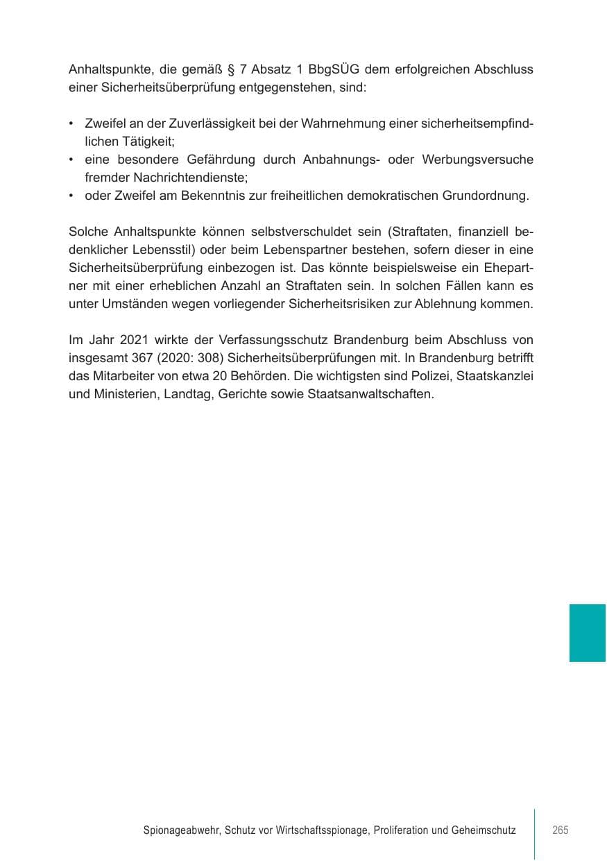 Seite 265 des Verfassungsschutzbericht 2021 Brandenburg