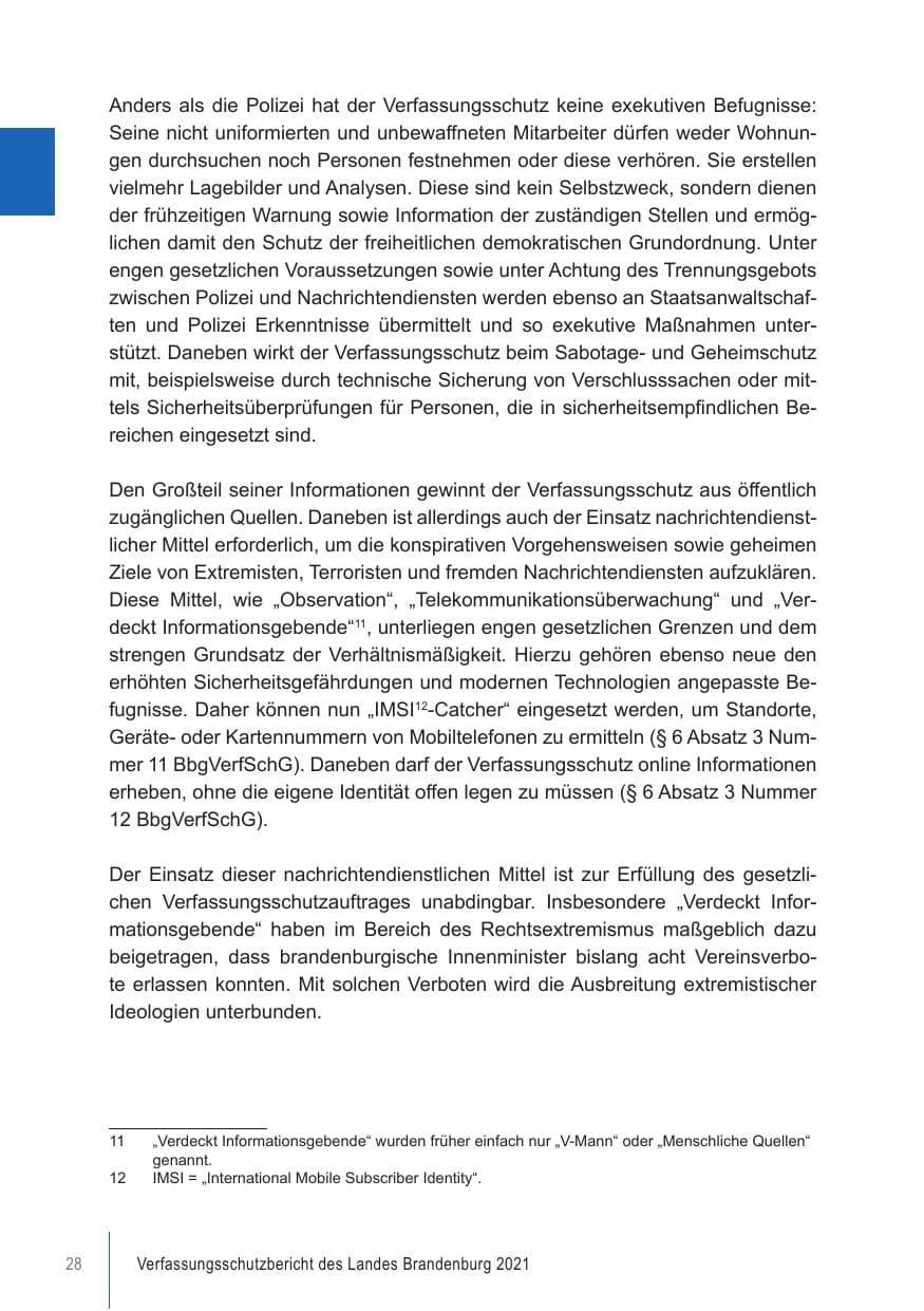 Seite 28 des Verfassungsschutzbericht 2021 Brandenburg