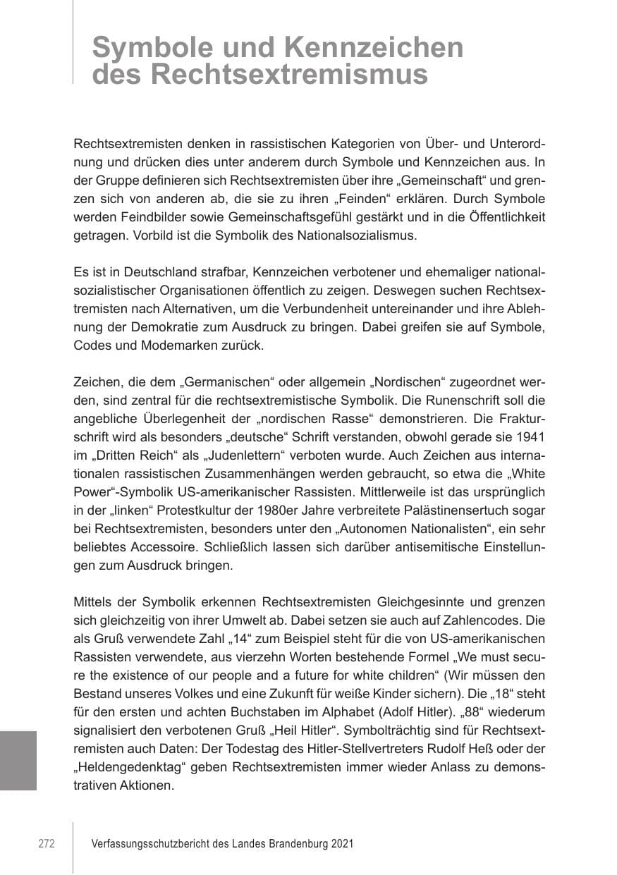 Seite 272 des Verfassungsschutzbericht 2021 Brandenburg
