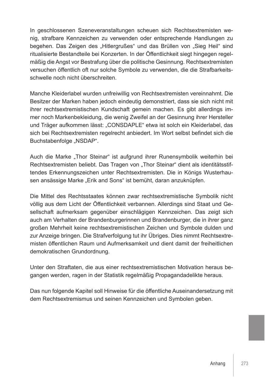 Seite 273 des Verfassungsschutzbericht 2021 Brandenburg