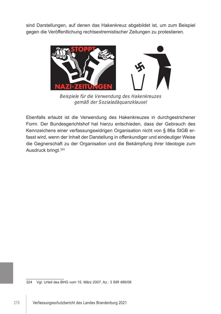 Seite 278 des Verfassungsschutzbericht 2021 Brandenburg