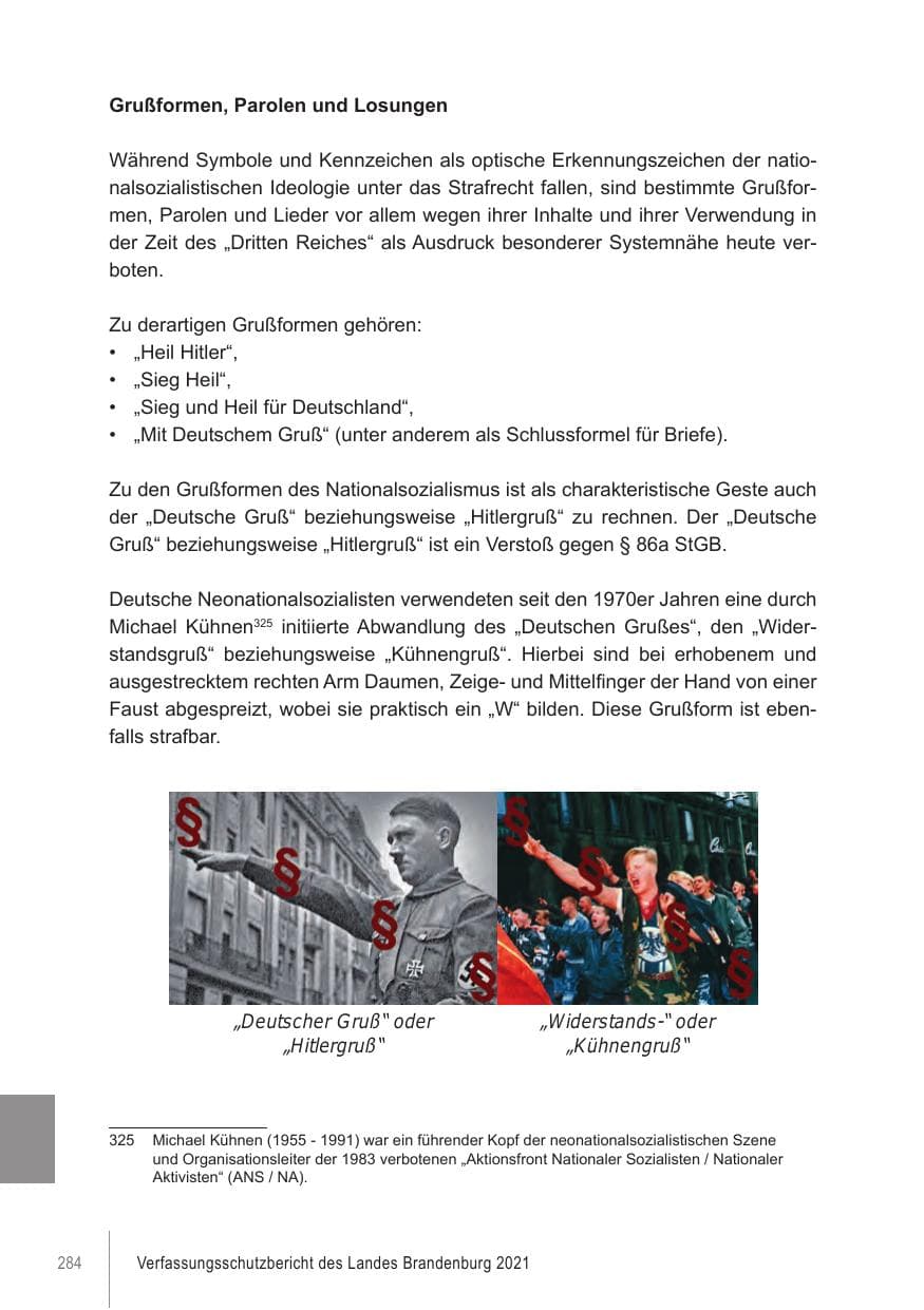Seite 284 des Verfassungsschutzbericht 2021 Brandenburg
