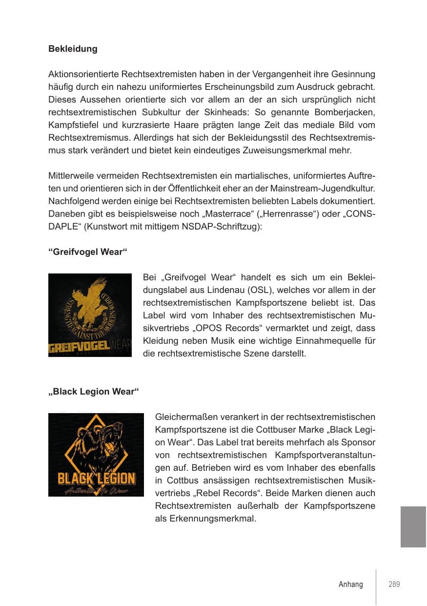 Seite 289 des Verfassungsschutzbericht 2021 Brandenburg