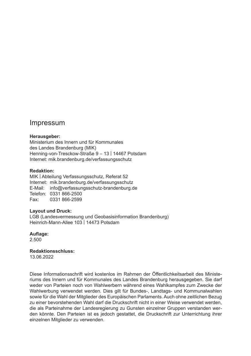 Seite 4 des Verfassungsschutzbericht 2021 Brandenburg